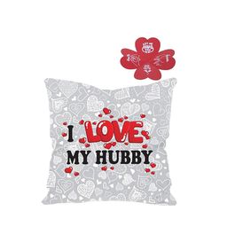 Kaameri Bazaar Grey & Red Printed Pre-Filled Cushion With Greeting Card-60