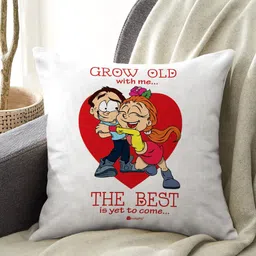 Indigifts White & Red Printed Pre-Filled Cushion-picture-11