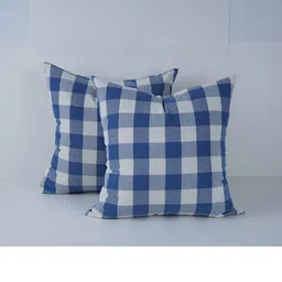 SKANDA FAB Blue & White 2 Pieces Checked Cotton Sofa Cushions-image-90
