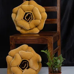 HOSTA HOMES Set Of 2 Gold-Coloured Flower Shaped Cushions-3