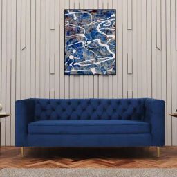 casacraft from pepperfry Estevan Velvet 3 Seater Sofa In Royal Blue Colour-picture-49