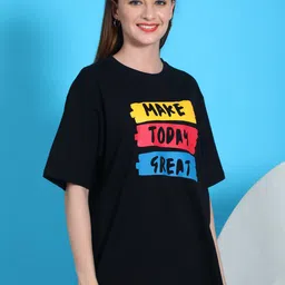 DOOR74 Typography Print Drop Shoulder Sleeves Cotton Oversized Longline T-shirt-image-48