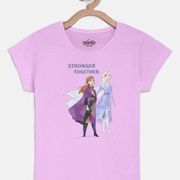 Kids Ville Girls Purple Pure Cotton Frozen Character Printed Pure Cotton T-shirt-image-84