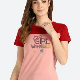 shashvi Women Peach-Coloured Typography Printed V-Neck T-shirt-image-77