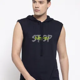 Friskers Men Navy Blue Typography Printed Hooded T-shirt-image-5