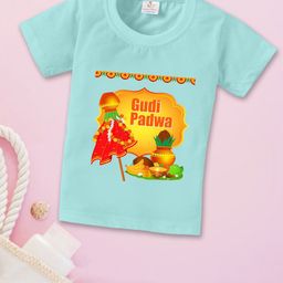 Babywish Kids Gudi Padwa Printed Round Neck Short Sleeves Cotton Relaxed Fit T-shirt-picture-4