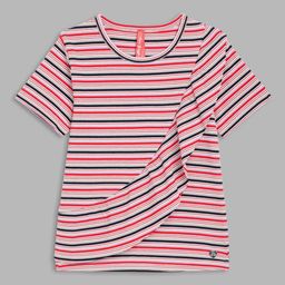 Blue Giraffe Girls Multicoloured Striped Pure Cotton T-shirt-image-90