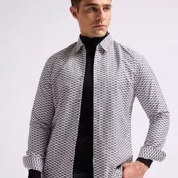 MISCHIEF MONKEY Men Classic Spread Collar Geometric Printed Slim Fit Casual Shirt-image-69