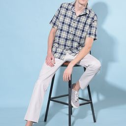 Crimsoune Club Resort Collar Slim Fit Tartan Checked Casual Shirt-image-68