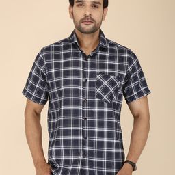FUBAR Men Navy Blue Modern Tartan Checked Cotton Casual Shirt-picture-7