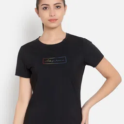 Anta Women Black Typography Printed T-shirt-image-38