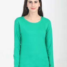 Fleximaa Women Sea Green Solid Cotton T-shirt-image-98