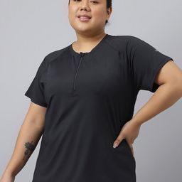 Fitkin Plus Size Front Zipper Short Sleeve Training T-shirt-image-100