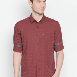 Basics Men Red Printed Slim FitCasual Shirt-image-95