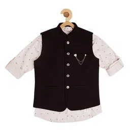 CAVIO Boys Self Checked Nehru Jacket & Printed Shirt-2