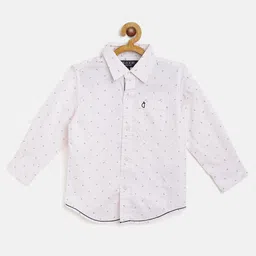 Gini and Jony Boys Off White & Navy Pure Cotton Ditsy Print Casual Shirt-image-6