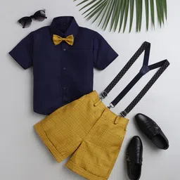 Jeetethnics Boys Mustard & Navy Blue Shirt & Shorts With Suspenders-image-61