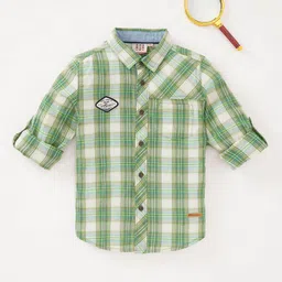 Ed-a-Mamma Boys Tartan Checks Spread Collar Roll-Up Sleeves Casual Shirt-image-89