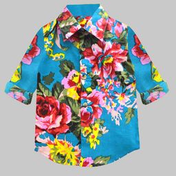 A T U N Boys Teal Blue Classic Floral Printed Pure Cotton Casual Shirt-image-58