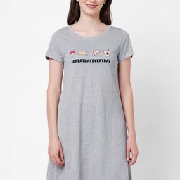 Soie Women Grey Printed Sleep Shirt-37