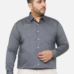 John Pride Plus Size Men Grey Comfort Formal Cotton Shirt-picture-17