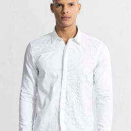 Snitch White Textured Classic Fit Cotton Casual Shirt-image-39