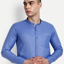 KRAASA Classic Fit Band Collar Pure Cotton Formal Shirt-image-49