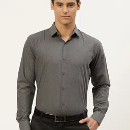 SOJANYA Men Charcoal Grey Classic Fit Solid Formal Shirt-image-5