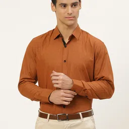 SOJANYA Men Rust Orange Classic Regular Fit Solid Formal Shirt-picture-18