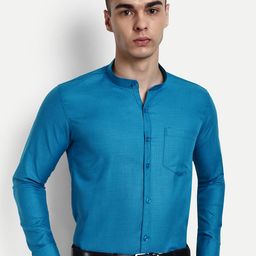 KRAASA Classic Fit Band Collar Pure Cotton Formal Shirt-image-52