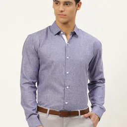 SOJANYA Men Blue Classic Regular Fit Cotton Linen Solid Formal Shirt-image-15