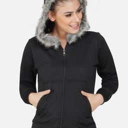 NEU LOOK FASHION Women Black Fleece Sweatshirt-image-2