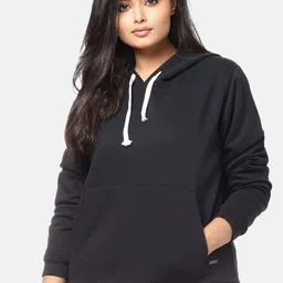 Instafab Plus Women Black Solid Hooded Pullover Sweatshirt-image-8