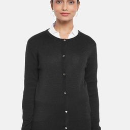 Annabelle by Pantaloons Women Black Self Design Cardigan-17