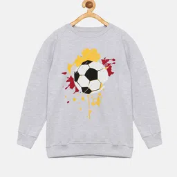 KiddoPanti Boys Grey Melange Football Printed Sweatshirt-11