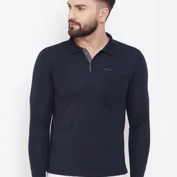 Adobe Men Navy Blue Polo Collar Pockets T-shirt-image-73
