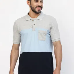 Kalt Colourblocked Polo Collar Pockets T-shirt-image-67