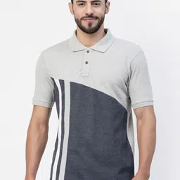 Kalt Colourblocked & Striped Polo Collar T-shirt-image-31