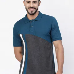 Kalt Colourblocked & Striped Polo Collar T-shirt-image-22