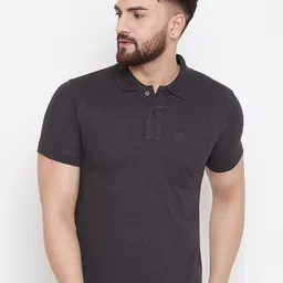 Camey Men Charcoal Polo Colla Cotton T-shirt-image-48
