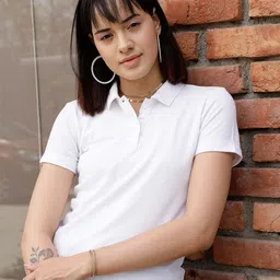 STREET 9 White Polo Collar Pure Cotton T-shirt-image-75