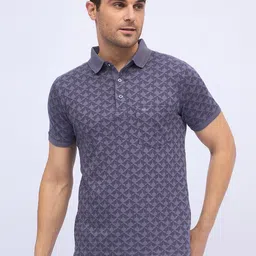 ARRAY Men Abstract Printed Polo Collar Cotton T-shirt-71