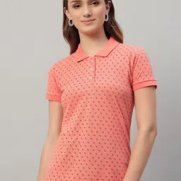 RISS Women Conversational Printed Polo Collar Cotton T-shirt-image-93