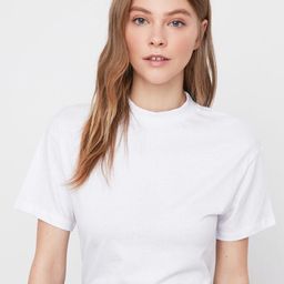 Trendyol Women White Solid Pure Cotton T-shirt-image-100