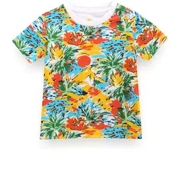 U.S. Polo Assn. Kids Boys Tropical Printed Round Neck Pure Cotton T-shirt-39