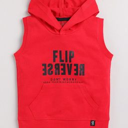 Ginie Boys Typography Printed Hooded Neck Sleeveless Pure Cotton T-Shirt-image-51