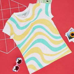 Pantaloons Junior Girls Abstract Printed Round Neck Short Cap Sleeves Cotton T-shirt-55