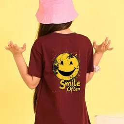NUSYL Girls Graphic Printed Round Neck Longline Oversized T-shirt-image-81