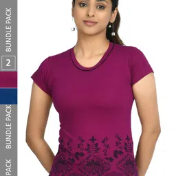 IndiWeaves Pack Of 2 Floral Printed Pure Cotton T-shirt-image-91
