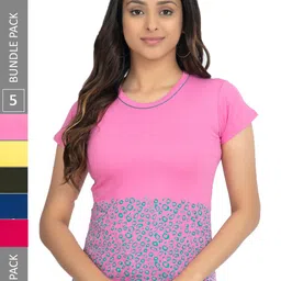IndiWeaves Pack Of 5 Printed Casual Pure Cotton T-shirts-image-36